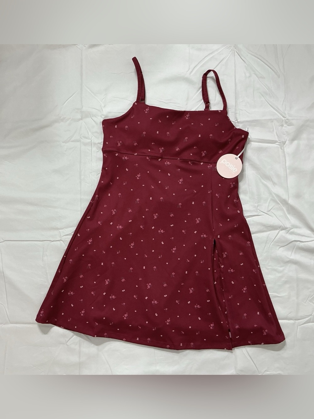 NWT Posie Active Burgundy Floral Exercise Dress Built In Shorts Slit Medium